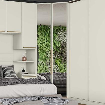 Imagem de Guarda-roupa Closet Canto com Espelho Modulado 2 Portas 3 Gavetas Seletto Henn - Areia HP