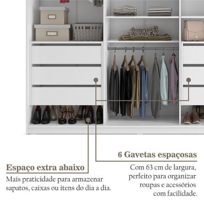Imagem de Guarda-roupa Closet Casal 100% Mdf Bp 277,7cm com 1 Porta Espelho 6 Gavetas Sion
