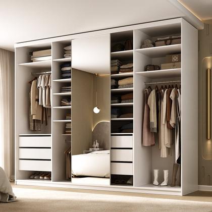 Imagem de Guarda-roupa Closet Casal 100% Mdf Bp 277,7cm com 1 Porta Espelho 6 Gavetas Sion
