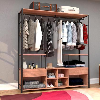 Imagem de Guarda Roupa Closet Casal Barcelona Industrial 174cm 02 Gavetas Demolição Preto - Desk Design