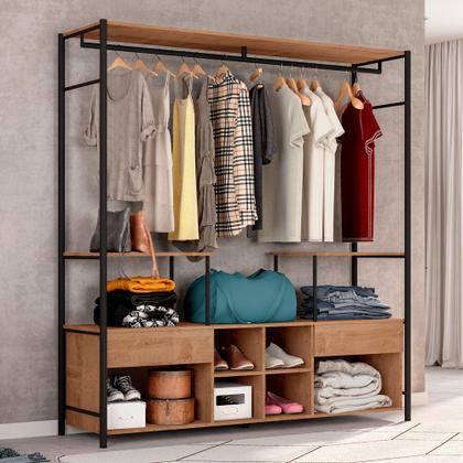 Imagem de Guarda Roupa Closet Casal Barcelona Industrial 174cm 02 Gavetas Demolição Preto - Desk Design