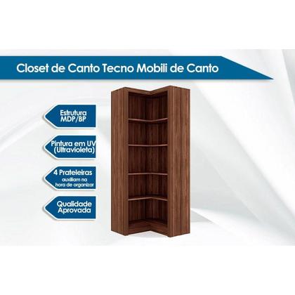 Imagem de Guarda Roupa Closet de Quarto Canto Oblíquo ME4132 c/ 4 Prateleiras Aberto s/ Portas Nogal - Tecno Mobili