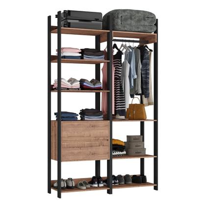 Imagem de Guarda Roupa Closet Industrial 2 Gavetas 6 Prateleiras com Cabideiro M118 Marrom/Preto/Solanum