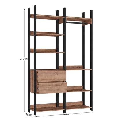 Imagem de Guarda Roupa Closet Industrial 2 Gavetas 6 Prateleiras com Cabideiro M118 Marrom/Preto/Solanum