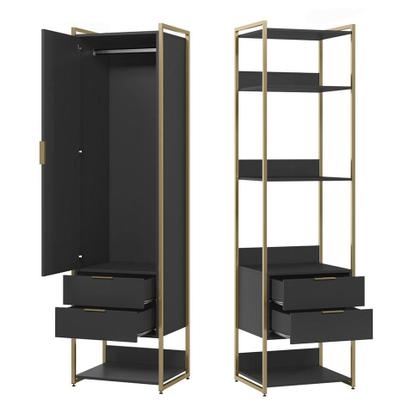 Imagem de Guarda-Roupa Closet Industrial Mital 1 PT 4 GV Preto e Dourado