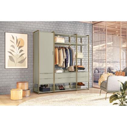 Imagem de Guarda-Roupa Closet Industrial Mital 1 PT 6 GV Off White e Dourado