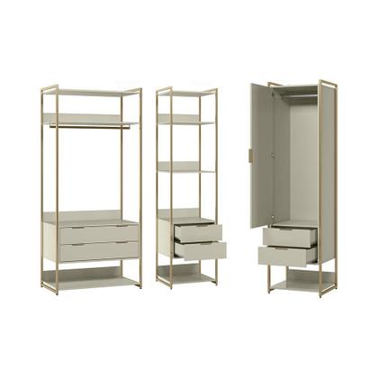 Imagem de Guarda-Roupa Closet Industrial Mital 1 PT 6 GV Off White e Dourado