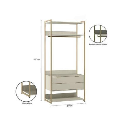 Guarda-Roupa Closet Industrial Mital 1 PT 6 GV Off White e Dourado - Mobly Imagem de Guarda-Roupa Closet Industrial Mital 1 PT 6 GV Off White e Dourado