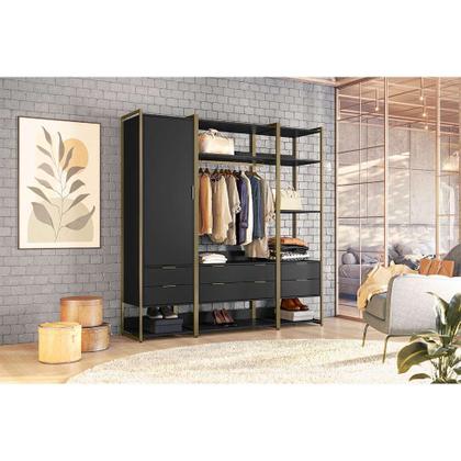 Guarda-Roupa Closet Industrial Mital 1 PT 6 GV Preto e Dourado - Mobly Imagem de Guarda-Roupa Closet Industrial Mital 1 PT 6 GV Preto e Dourado