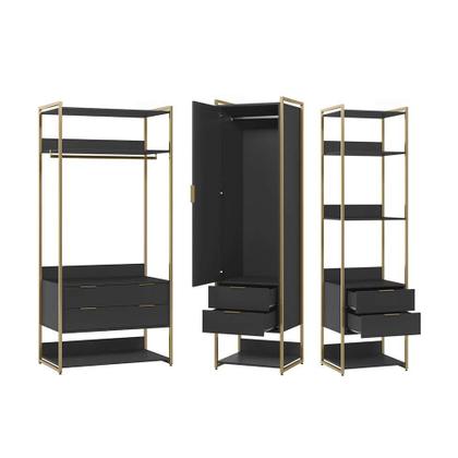 Guarda-Roupa Closet Industrial Mital 1 PT 6 GV Preto e Dourado - Mobly Imagem de Guarda-Roupa Closet Industrial Mital 1 PT 6 GV Preto e Dourado