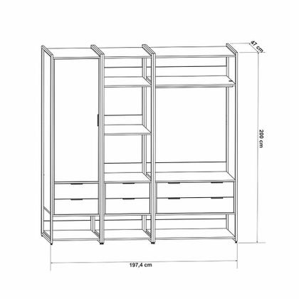 Imagem de Guarda-Roupa Closet Industrial Mital 1 PT 6 GV Preto e Dourado