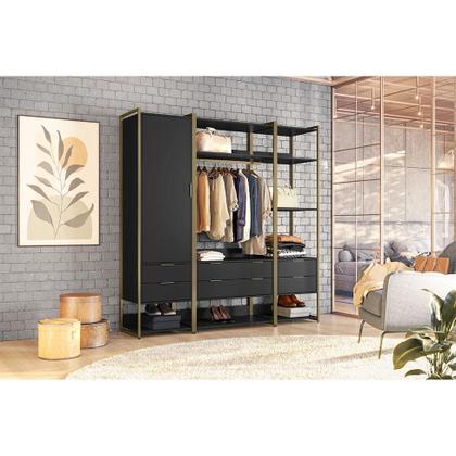 Imagem de Guarda-Roupa Closet Industrial Mital 1 PT 6 GV Preto e Dourado