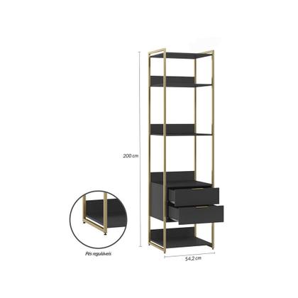 Imagem de Guarda-Roupa Closet Industrial Mital 1 PT 6 GV Preto e Dourado