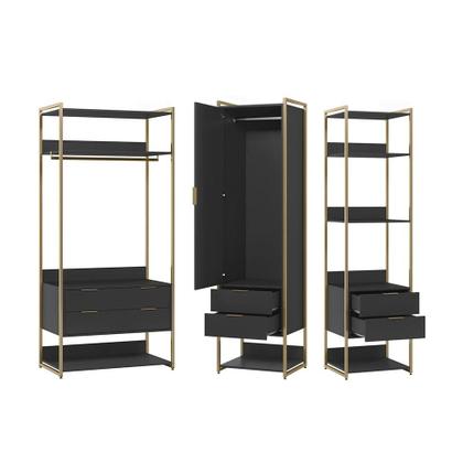 Imagem de Guarda-Roupa Closet Industrial Mital 1 PT 6 GV Preto e Dourado