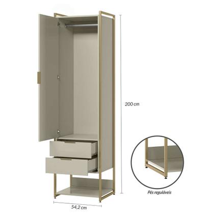 Guarda-Roupa Closet Industrial Mital 1 PT 8 GV Off White e Dourado - Mobly Imagem de Guarda-Roupa Closet Industrial Mital 1 PT 8 GV Off White e Dourado