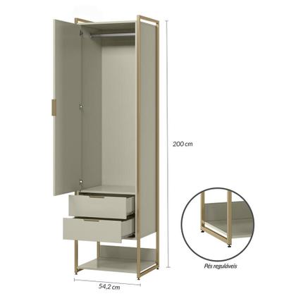 Imagem de Guarda-Roupa Closet Industrial Mital 1 PT 8 GV Off White e Dourado