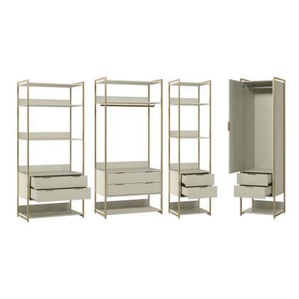 Imagem de Guarda-Roupa Closet Industrial Mital 1 PT 8 GV Off White e Dourado