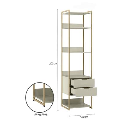 Imagem de Guarda-Roupa Closet Industrial Mital 1 PT 8 GV Off White e Dourado