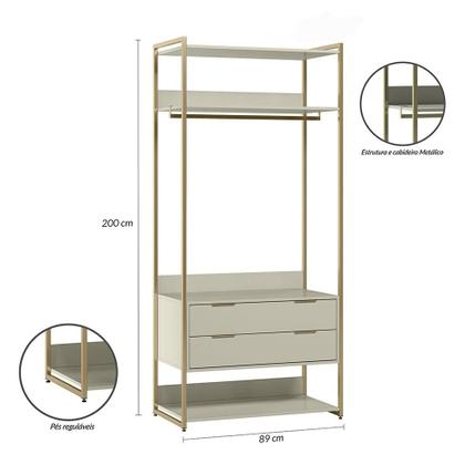 Imagem de Guarda-Roupa Closet Industrial Mital 1 PT 8 GV Off White e Dourado