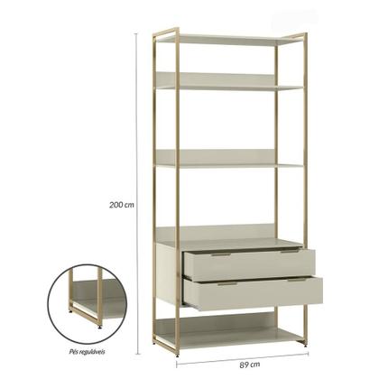 Imagem de Guarda-Roupa Closet Industrial Mital 1 PT 8 GV Off White e Dourado