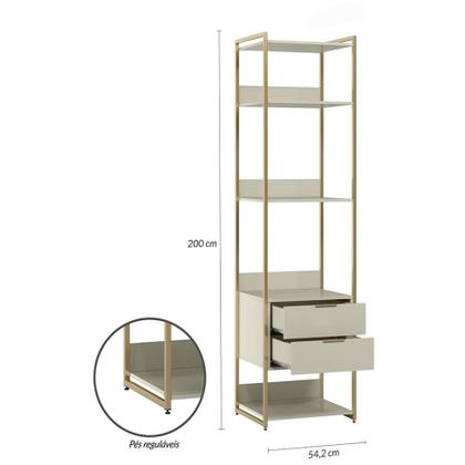 Imagem de Guarda-Roupa Closet Industrial Mital 2 GV Off White e Dourado 54 cm