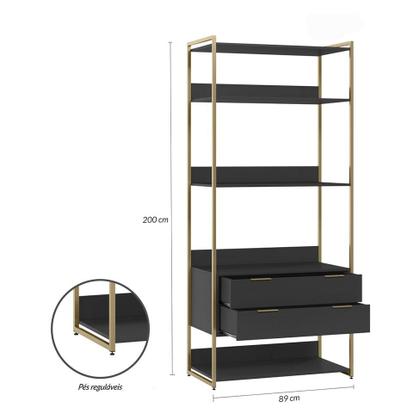Imagem de Guarda-Roupa Closet Industrial Mital 2 GV Preto e Dourado 89 cm