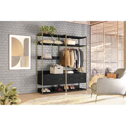 Guarda-Roupa Closet Industrial Mital 4 GV Preto e Dourado 178 cm - Mobly Imagem de Guarda-Roupa Closet Industrial Mital 4 GV Preto e Dourado 178 cm