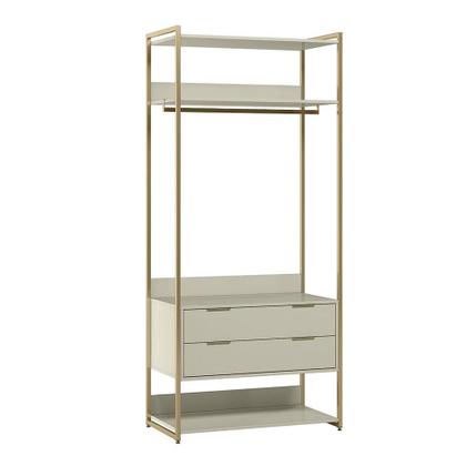 Imagem de Guarda-Roupa Closet Industrial Mital com Cabideiro 2 GV Off White e Dourado