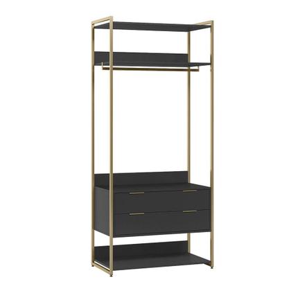Imagem de Guarda-Roupa Closet Industrial Mital com Cabideiro 2 GV Preto e Dourado