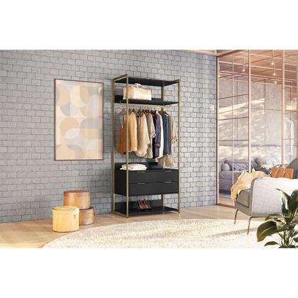 Guarda-Roupa Closet Industrial Mital com Cabideiro 2 GV Preto e Dourado - Mobly Imagem de Guarda-Roupa Closet Industrial Mital com Cabideiro 2 GV Preto e Dourado
