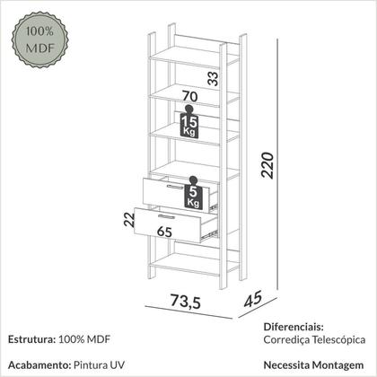Imagem de Guarda Roupa Closet Industrial Modulado 1 Peça 2 Gavetas 73,5cm 100% MDF