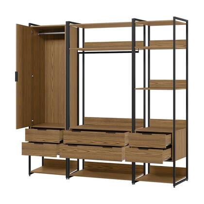 Imagem de Guarda-Roupa Closet Mital 1 PT 6 GV Conhaque e Preto