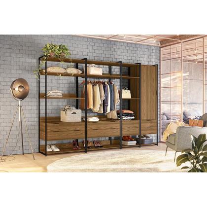 Imagem de Guarda-Roupa Closet Mital 1 PT 8 GV Conhaque e Preto
