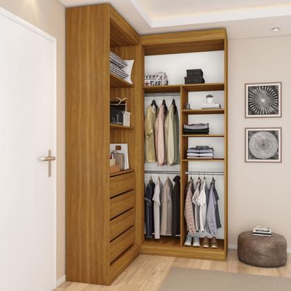 Imagem de Guarda-Roupa Closet Modulado Casal sem Portas Canto em L com 4 Gavetas e 3 Cabideiros Versatille Yescasa