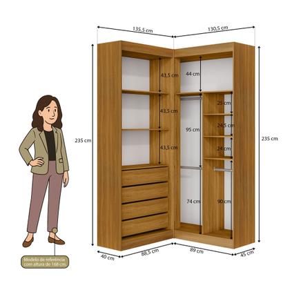 Imagem de Guarda-Roupa Closet Modulado Casal sem Portas Canto em L com 4 Gavetas e 3 Cabideiros Versatille Yescasa