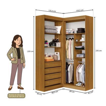 Imagem de Guarda-Roupa Closet Modulado Casal sem Portas Canto em L com 4 Gavetas e 3 Cabideiros Versatille Yescasa