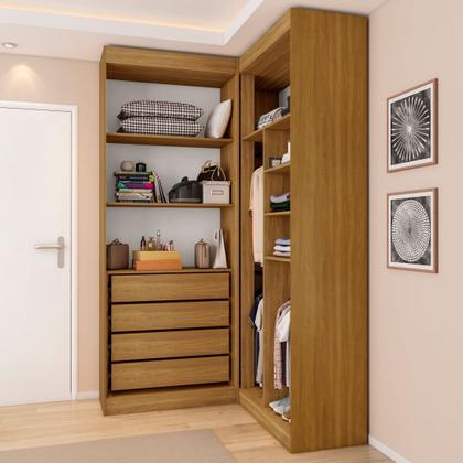 Imagem de Guarda-Roupa Closet Modulado Casal sem Portas Canto em L com 4 Gavetas e 3 Cabideiros Versatille Yescasa