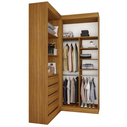 Imagem de Guarda-Roupa Closet Modulado Casal sem Portas Canto em L com 4 Gavetas e 3 Cabideiros Versatille Yescasa