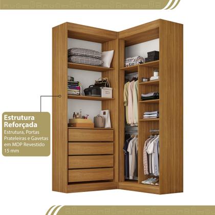 Imagem de Guarda-Roupa Closet Modulado Casal sem Portas Canto em L com 4 Gavetas e 3 Cabideiros Versatille Yescasa