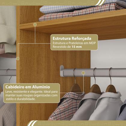 Imagem de Guarda-Roupa Closet Modulado Casal sem Portas Canto em L com 4 Gavetas e 3 Cabideiros Versatille Yescasa