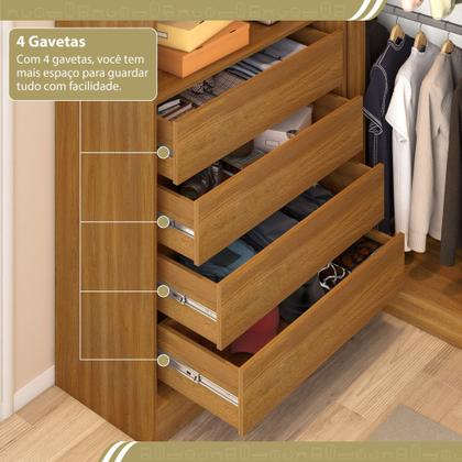 Imagem de Guarda-Roupa Closet Modulado Casal sem Portas Canto em L com 4 Gavetas e 3 Cabideiros Versatille Yescasa