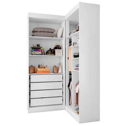 Imagem de Guarda-Roupa Closet Modulado Casal sem Portas Canto em L com 4 Gavetas e 3 Cabideiros Versatille Yescasa