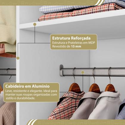 Imagem de Guarda-Roupa Closet Modulado Casal sem Portas Canto em L com 4 Gavetas e 3 Cabideiros Versatille Yescasa