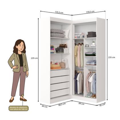 Imagem de Guarda-Roupa Closet Modulado Casal sem Portas Canto em L com 4 Gavetas e 3 Cabideiros Versatille Yescasa