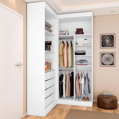 Imagem de Guarda-Roupa Closet Modulado Casal sem Portas Canto em L com 4 Gavetas e 3 Cabideiros Versatille Yescasa