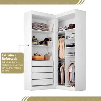 Imagem de Guarda-Roupa Closet Modulado Casal sem Portas Canto em L com 4 Gavetas e 3 Cabideiros Versatille Yescasa