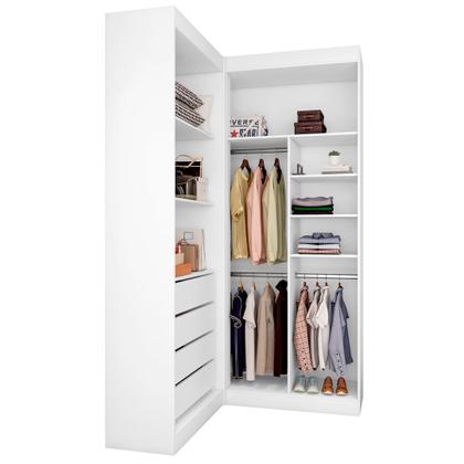 Imagem de Guarda-Roupa Closet Modulado Casal sem Portas Canto em L com 4 Gavetas e 3 Cabideiros Versatille Yescasa