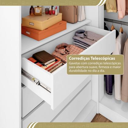 Imagem de Guarda-Roupa Closet Modulado Casal sem Portas Canto em L com 4 Gavetas e 3 Cabideiros Versatille Yescasa
