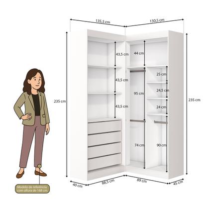 Imagem de Guarda-Roupa Closet Modulado Casal sem Portas Canto em L com 4 Gavetas e 3 Cabideiros Versatille Yescasa