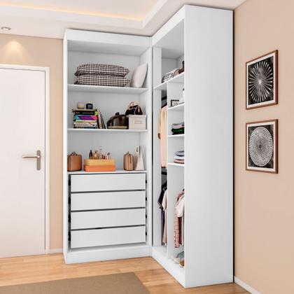 Imagem de Guarda-Roupa Closet Modulado Casal sem Portas Canto em L com 4 Gavetas e 3 Cabideiros Versatille Yescasa